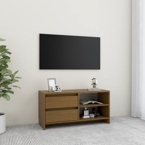 Comodă TV, maro miere, 80x31x39 cm, lemn masiv de pin Lando