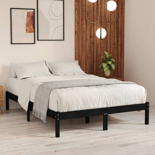 Cadru de pat dublu, negru, 135x190 cm, lemn masiv