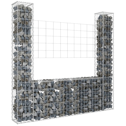 Coș tip gabion în formă de U, 2 stâlpi, 140x20x150 cm, fier Lando