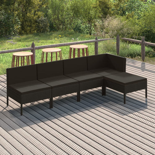 Set mobilier de grădină cu perne, 5 piese, negru, poliratan