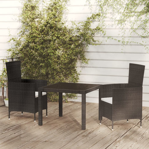 Set mobilier de exterior cu perne, 3 piese, negru, poliratan