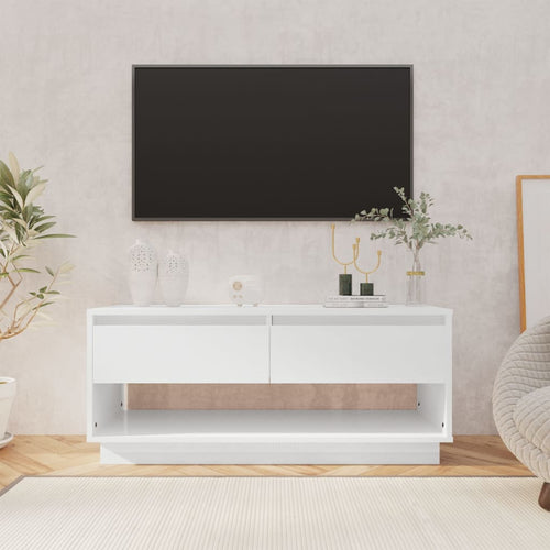Comodă TV, alb extralucios, 102x41x44 cm, PAL Lando