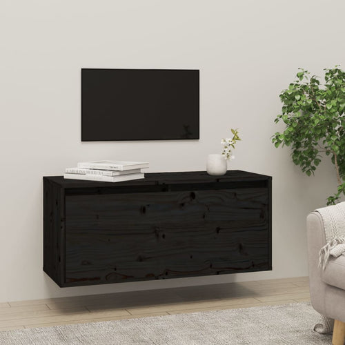 Dulap de perete, negru, 80x30x35 cm, lemn masiv de pin Lando