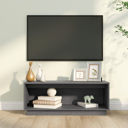 Comodă TV, gri, 90x35x35 cm, lemn masiv de pin Lando
