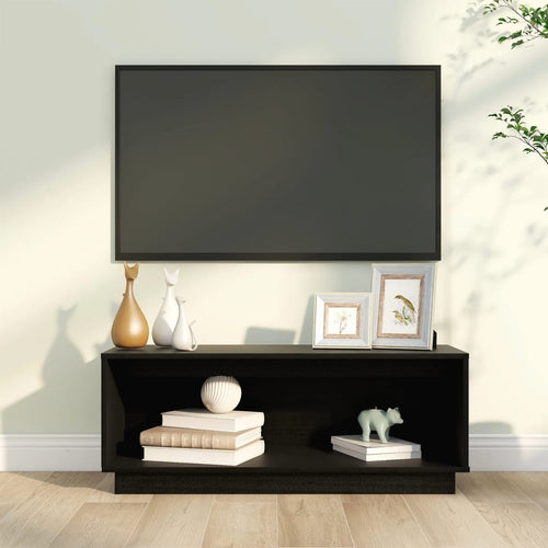Comodă TV, negru, 90x35x35 cm, lemn masiv de pin Lando