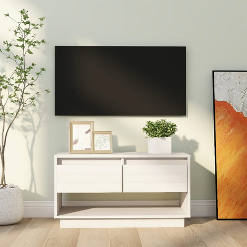 Comodă TV, alb, 74x34x40 cm, lemn masiv de pin Lando