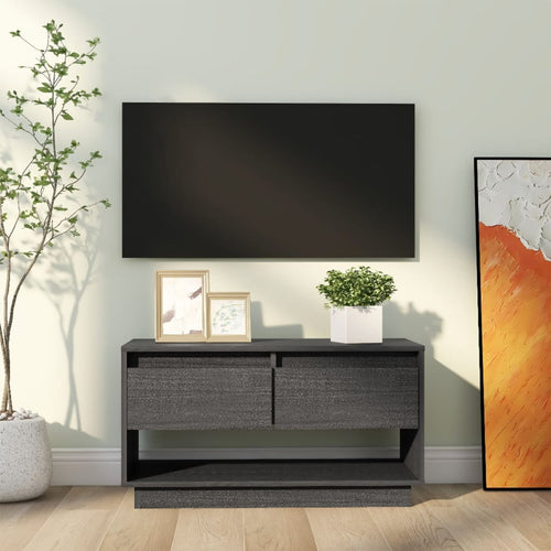 Comodă TV, gri, 74x34x40 cm, lemn masiv de pin Lando