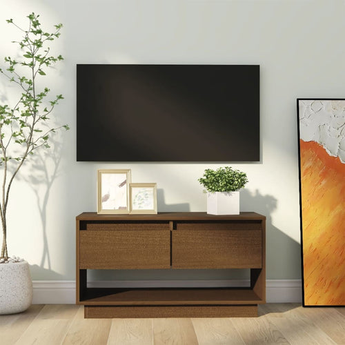 Comodă TV, maro miere, 74x34x40 cm, lemn masiv de pin Lando