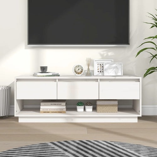 Comodă TV, alb, 110,5x34x40 cm, lemn masiv de pin Lando