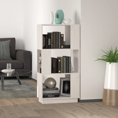 Bibliotecă/Separator cameră, alb, 51x25x101 cm lemn masiv pin Lando