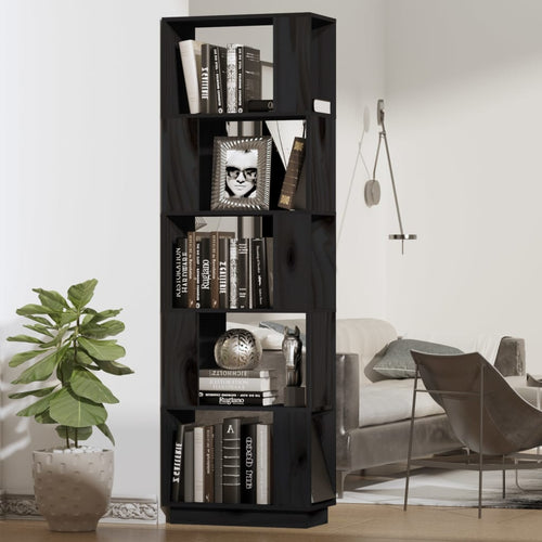 Bibliotecă/Separator cameră negru 51x25x163,5 cm lemn masiv pin Lando