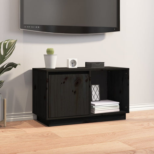 Comodă TV, negru, 74x35x44 cm, lemn masiv de pin Lando