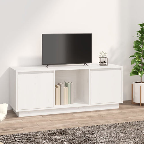 Comodă TV, alb, 110,5x35x44 cm, lemn masiv de pin Lando
