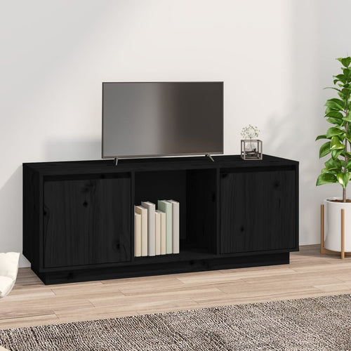 Comodă TV, negru, 110,5x35x44 cm, lemn masiv de pin Lando