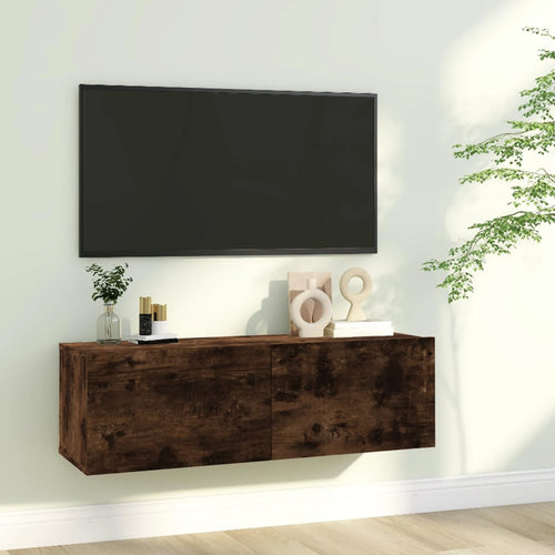 Comodă TV de perete, stejar afumat, 100x30x30 cm,lemn prelucrat Lando