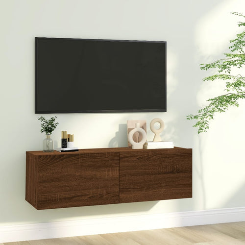 Comodă TV de perete, stejar maro, 100x30x30 cm, lemn prelucrat Lando