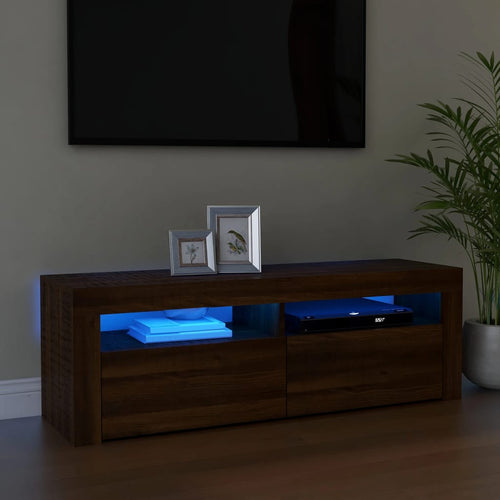Comodă TV cu lumini LED, stejar maro, 120x35x40 cm Lando