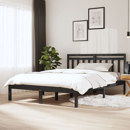 Cadru pat 5FT King Size, gri, 150x200 cm, lemn masiv