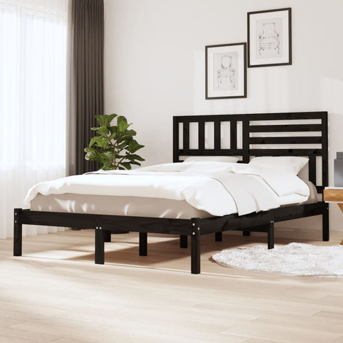 Cadru de pat, negru, 120x190 cm, mic, dublu, lemn masiv de pin