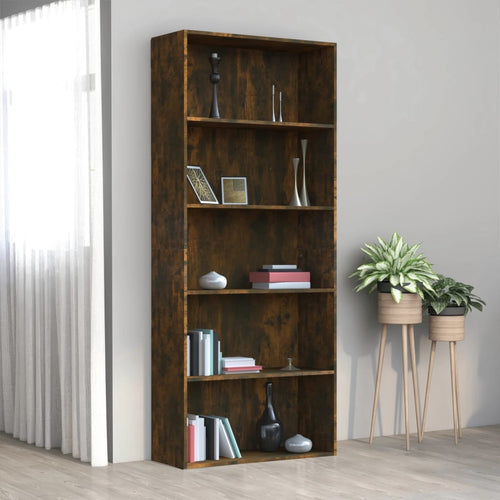 Bibliotecă 5 niveluri stejar fumuriu 80x30x189 cm lemn compozit