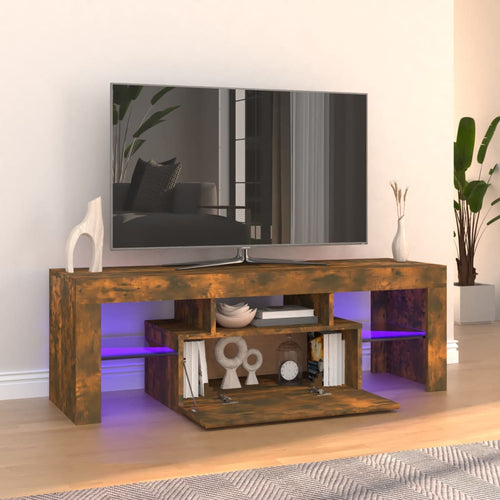Comodă TV cu lumini LED, stejar fumuriu, 120x35x40 cm Lando