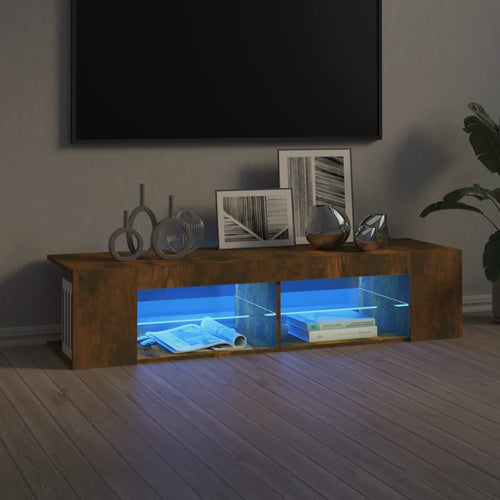 Comodă TV cu lumini LED, stejar fumuriu, 135x39x30 cm Lando