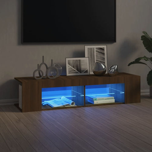 Comodă TV cu lumini LED, stejar maro, 135x39x30 cm Lando