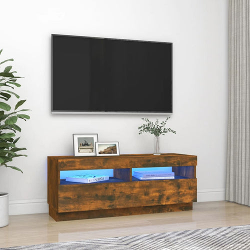 Comodă TV cu lumini LED, stejar fumuriu, 100x35x40 cm Lando