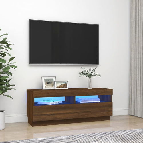 Comodă TV cu lumini LED, stejar maro, 100x35x40 cm Lando