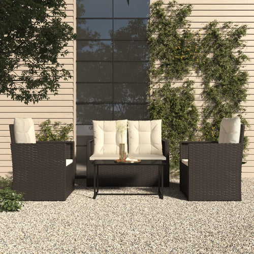 Set mobilier de exterior cu perne, 4 piese, negru, poliratan Lando