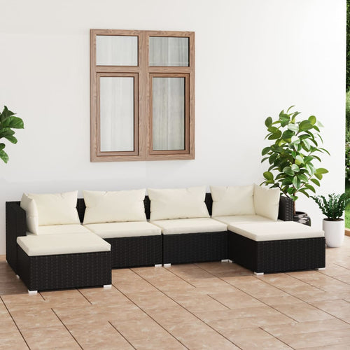 Set mobilier de grădină cu perne, 6 piese, negru, poliratan