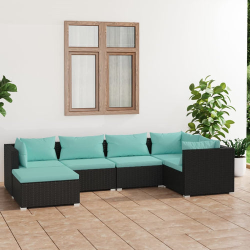 Set mobilier de grădină cu perne, 6 piese, negru, poliratan