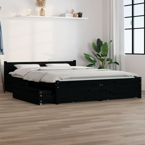 Cadru de pat cu sertare Double 4FT6, negru, 135x190 cm