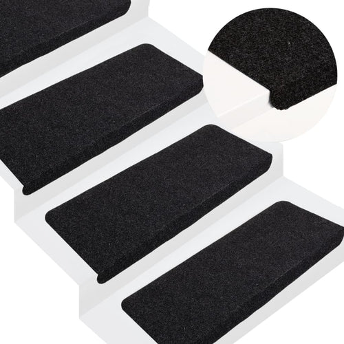 Covorașe scări autoadezive, 15 buc., negru, 65x24,5x3,5 cm