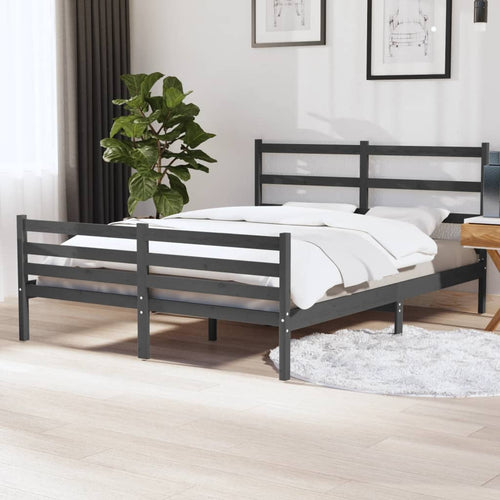 Cadru de pat, 140x190 cm, lemn masiv de pin, gri