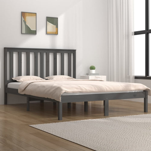 Cadru de pat, gri, 200x200 cm, lemn masiv de pin