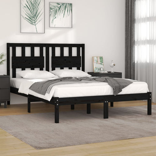 Cadru de pat King Size, negru, 150x200 cm, lemn masiv de pin