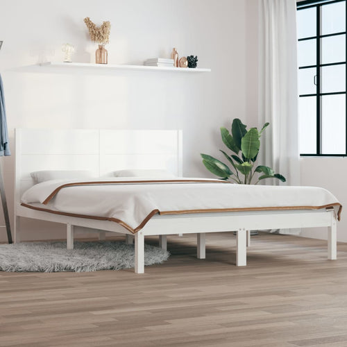 Cadru de pat King Size, alb, 150x200 cm, lemn masiv