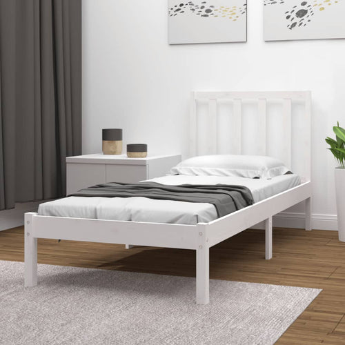 Cadru de pat single, alb, 90x190 cm, lemn masiv de pin