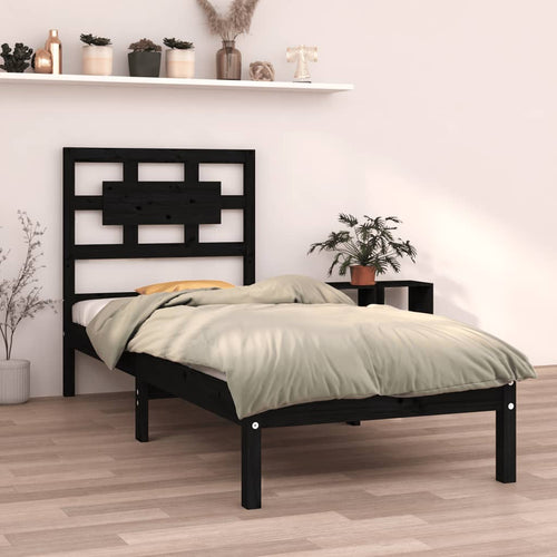 Cadru de pat mic single, negru, 75x190 cm, lemn masiv