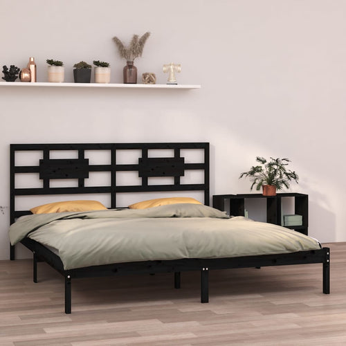 Cadru de pat Super King, negru, 180x200 cm, lemn masiv
