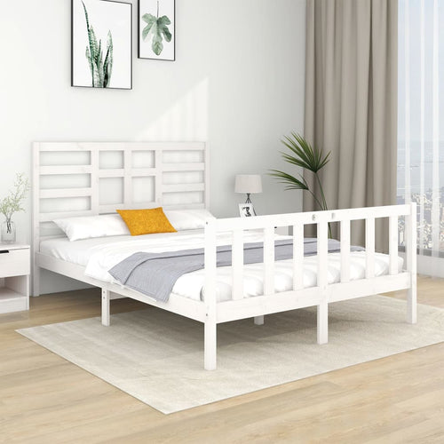 Cadru de pat mic dublu, alb, 120x190 cm, lemn masiv