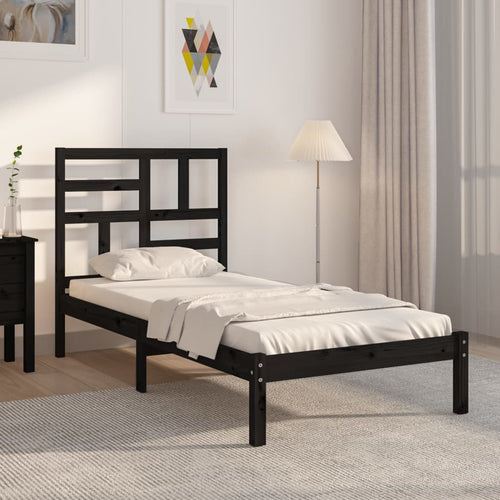 Cadru de pat single, negru, 90x190 cm, lemn masiv