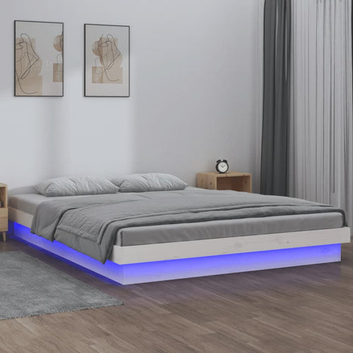 Cadru de pat cu LED King Size 5FT, alb, 150x200 cm, lemn masiv