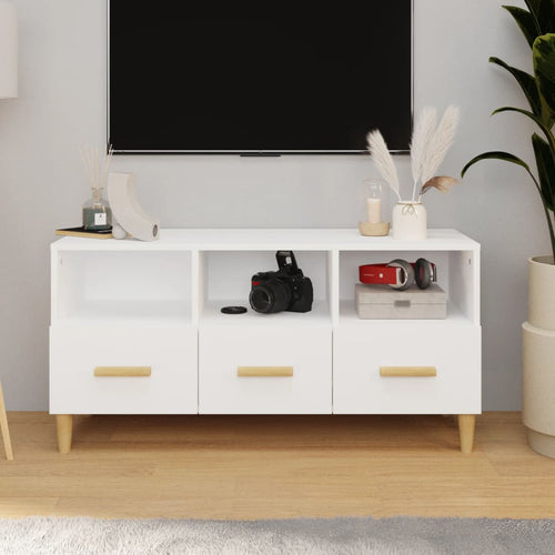 Comodă TV, alb, 102x36x50 cm, lemn compozit Lando