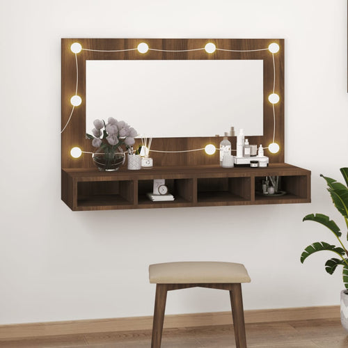 Dulap cu oglindă și LED, stejar maro, 90x31,5x62 cm Lando