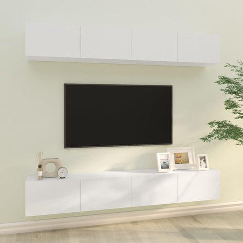 Dulapuri TV de perete, 4 buc., alb extralucios, 100x30x30 cm Lando