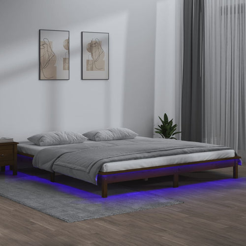 Cadru de pat cu LED, maro miere, 160x200 cm, lemn masiv