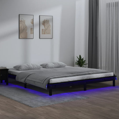 Cadru de pat cu LED, negru, 160x200 cm, lemn masiv