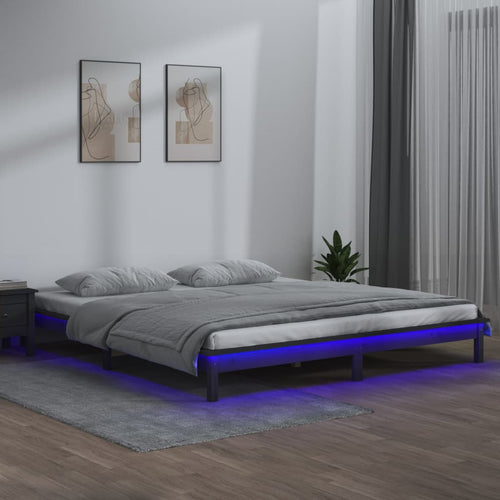 Cadru de pat cu LED mic dublu 4FT, gri, 120x190 cm, lemn masiv